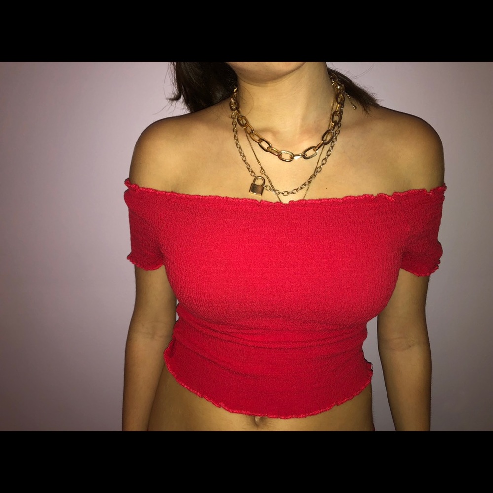 red off the shoulder top🍒🍒